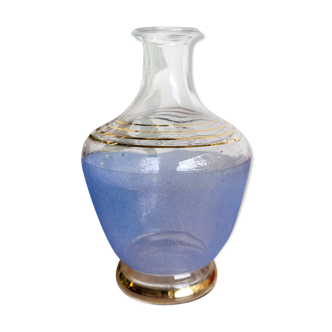 Decanter in blue granite glass and golden borders