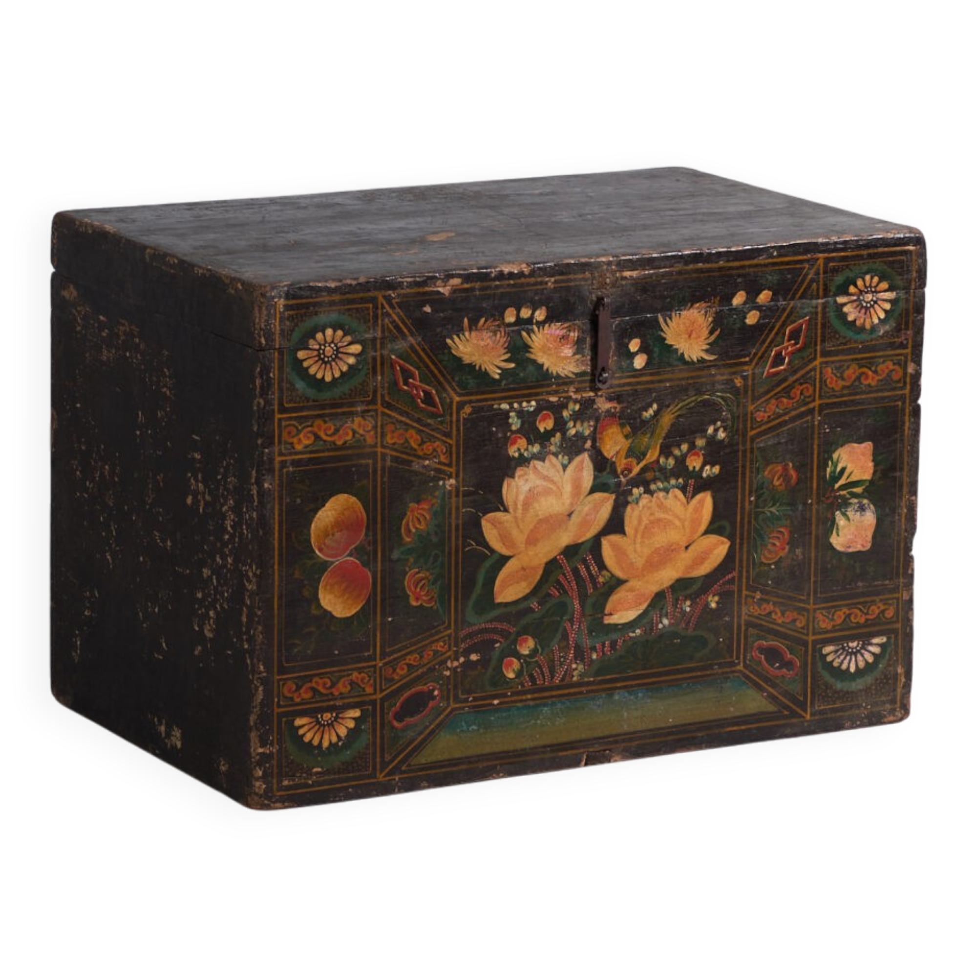Antique chest painted in pine wood – China, around 1900