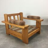 Pair of brutalist armchairs solid pine 60s-70s