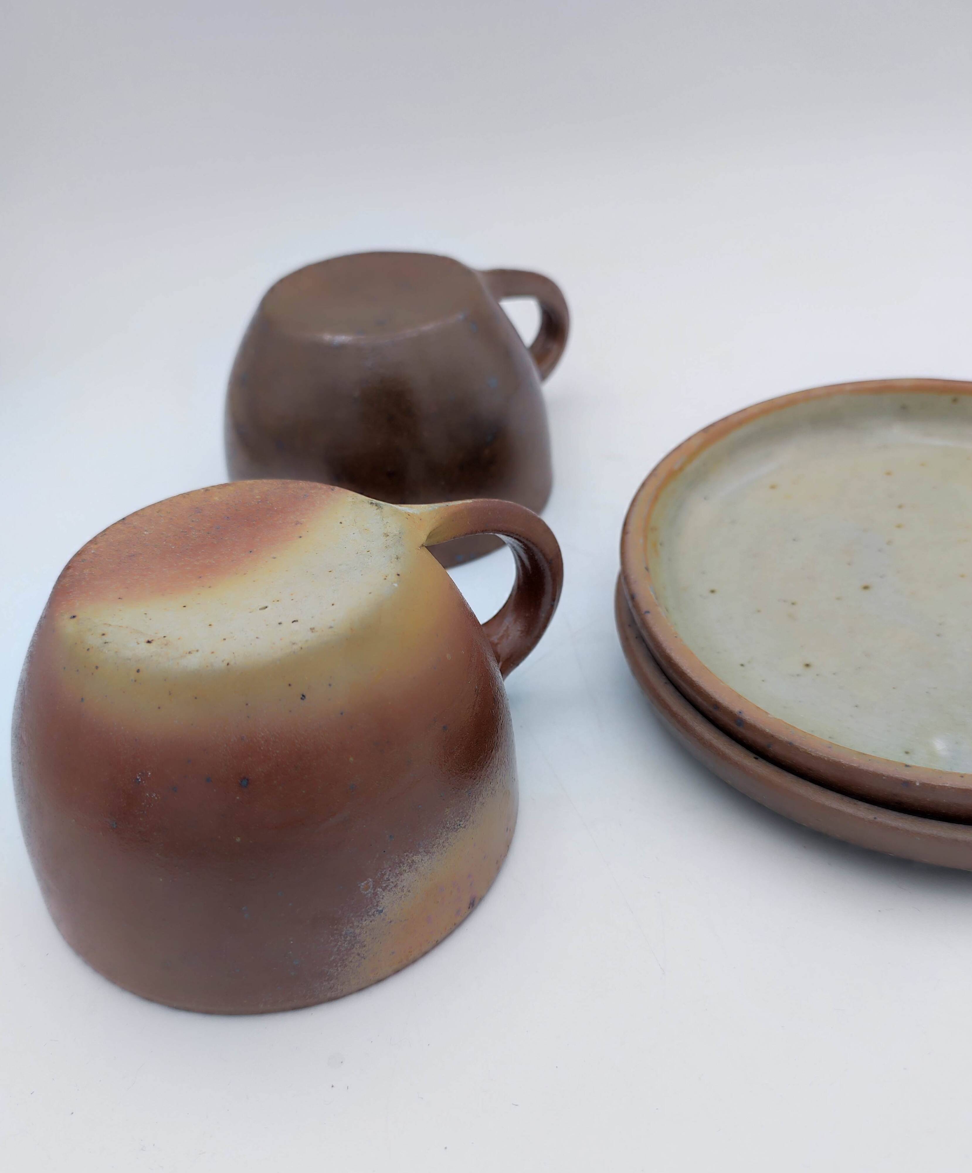 Cups and saucer in traditional Puisaye stoneware.