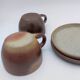 Cups and saucer in traditional Puisaye stoneware.