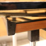 Briwn Formica table with extension cords and drawer