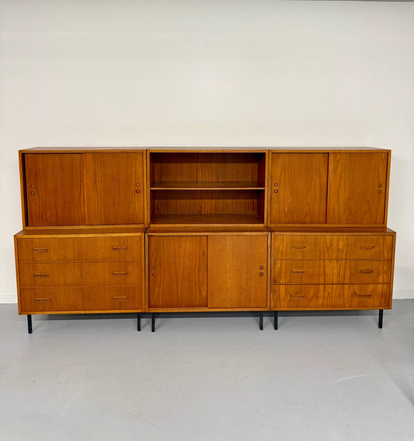 Antique 1950s vintage designer oak modular sideboard