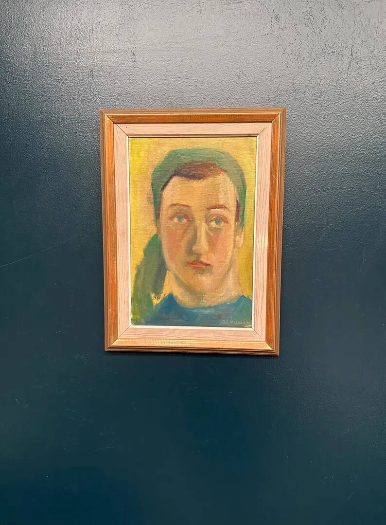 Huile sur panneau d'origine suédoise – "Portrait" par A.-S. Nilsson – Signé – Vintage et encadré – 44 × 32 cm (17,3" × 12,6")