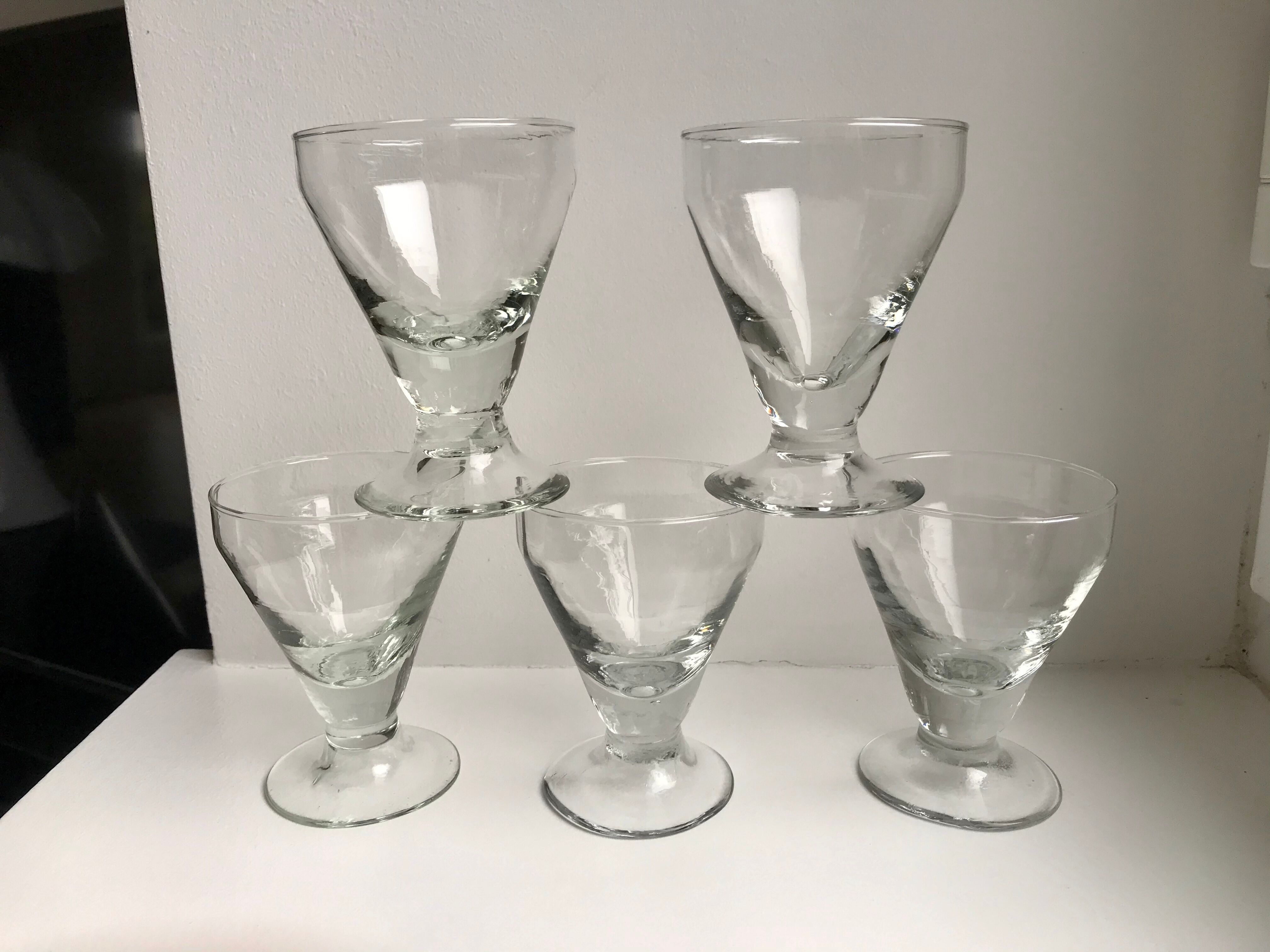 set of 5 glasses with thick bottom feet early twentieth century
