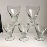 set of 5 glasses with thick bottom feet early twentieth century