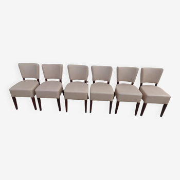 6 Chairs with backs and firm seats in beige imitation leather and wooden legs - Very comfortable