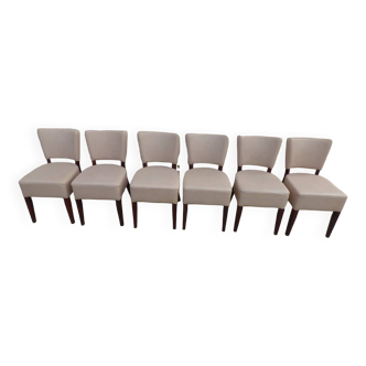 6 Chairs with backs and firm seats in beige imitation leather and wooden legs - Very comfortable