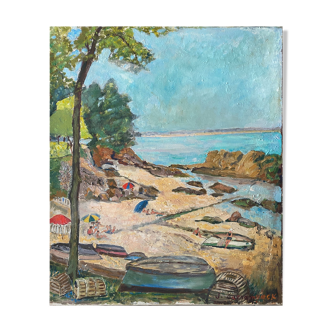 Painting "Animated palge in Beg-Meil" (Finistére) HST signed J. Gaeremynck