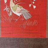 Paravent 4 panneaux japon XIXem, broderie soie oiseau