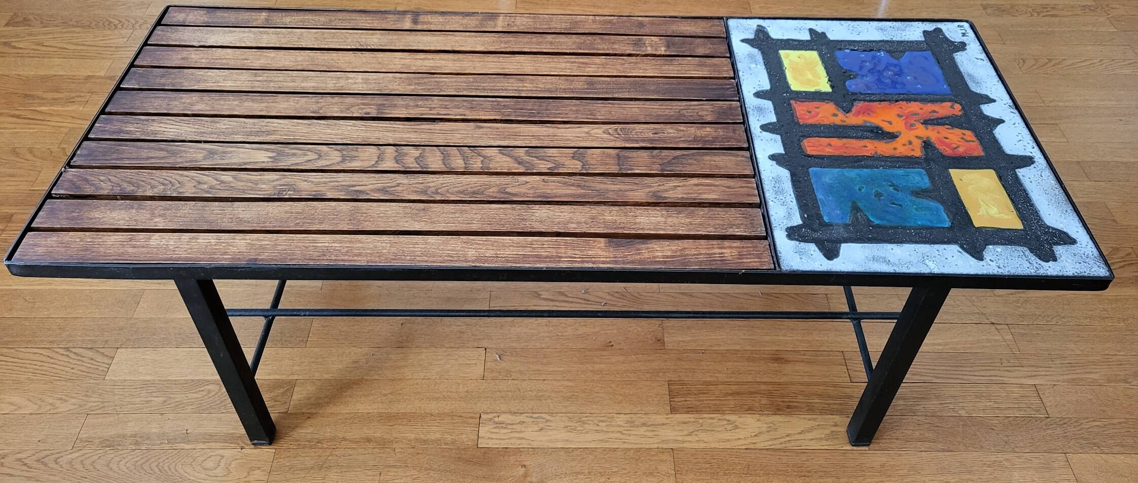 Madoura Jouver Coffee Table Wood and Ceramic Scandinavian Design France 1960