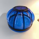 Superb vintage blown glass bowl in cobalt blue with its iron frame.