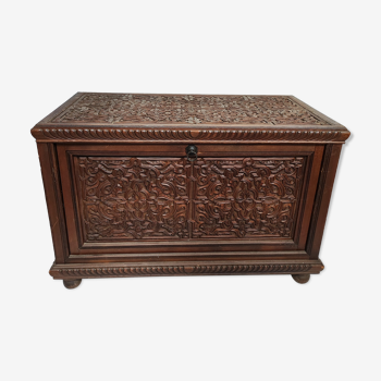 Old oriental carved wooden chest