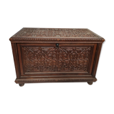 Old oriental carved wooden chest