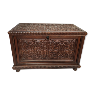 Old oriental carved wooden chest
