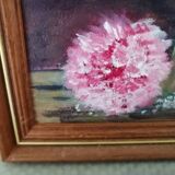 Still life with oil flowers on ancient panel