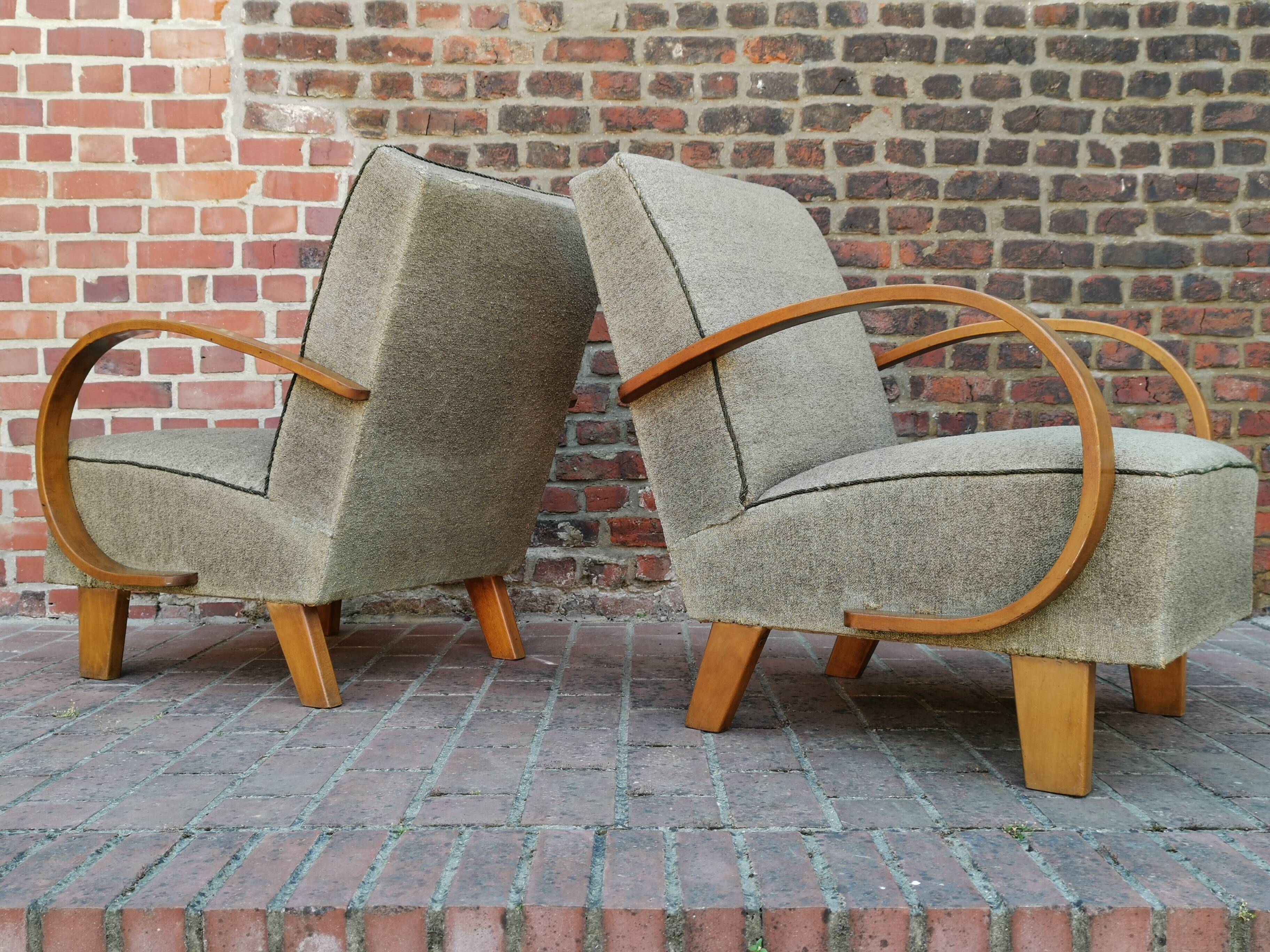 Pair of armchairs by Jindrich Halabala for Thonet 1950. Art deco