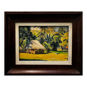 Exotic landscape painting of Tahiti from the 1940s to 1960s.