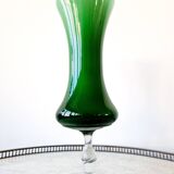 Vase sur pied vintage en verre vert