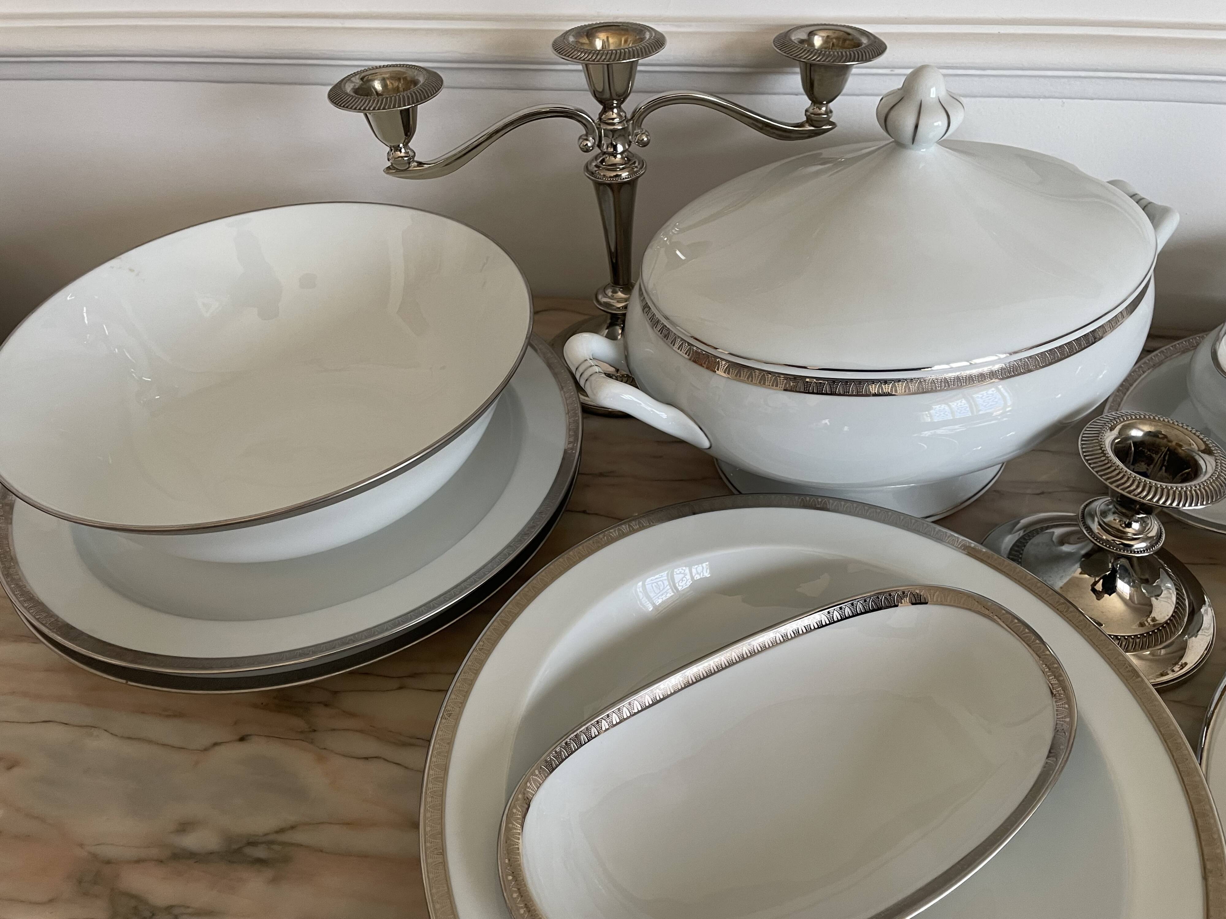 Bernardaud Limoges porcelain tableware set, Vercors model, platinum braid
