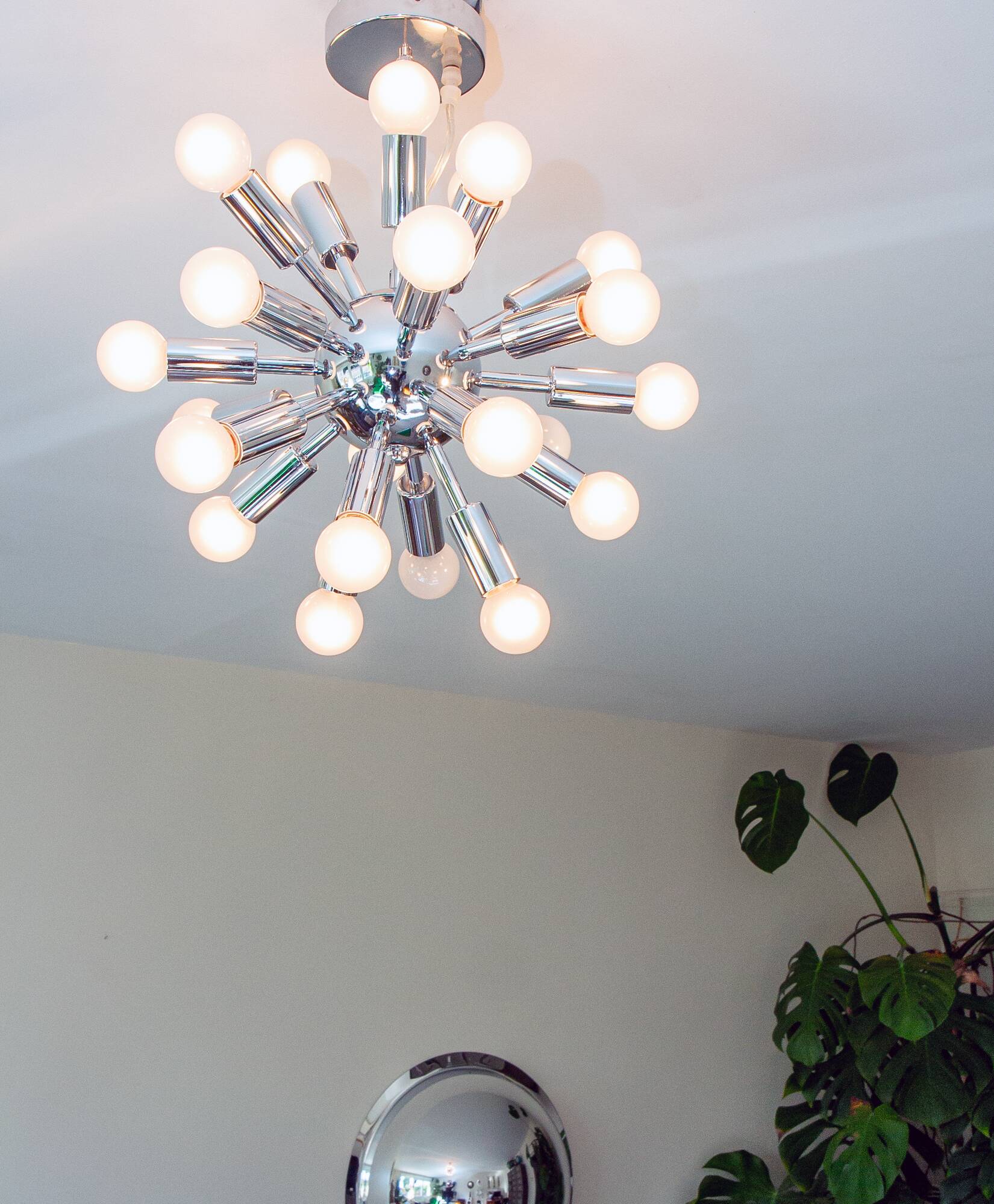 Chrome steel Sputnik chandelier, 24 lights, condition +++