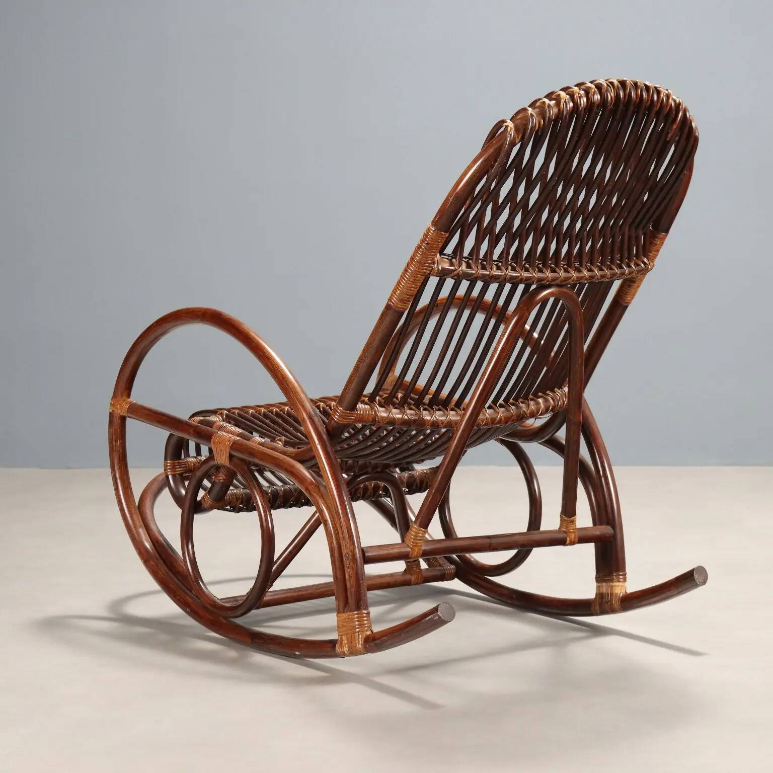 Vintage bamboo rocking chair, design, Italy, 1970s