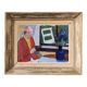 Mid-Century Modern "Window Seat", Swedish Figurative Interior Oil Painting, Framed
