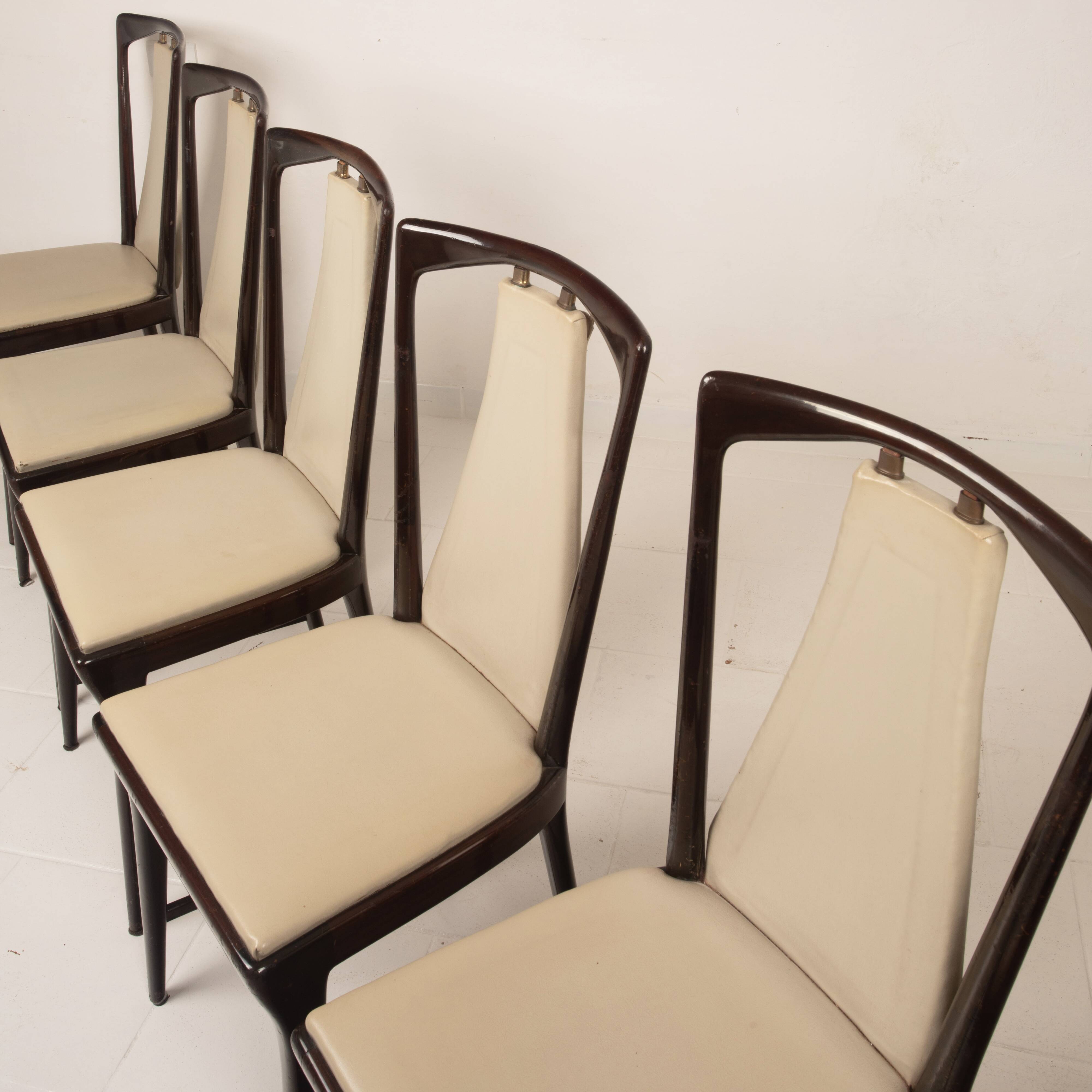 Osvaldo Borsani Mid Century Italian Mahogany Stained Dining Chairs for Arredamenti Borsani Varedo 1950