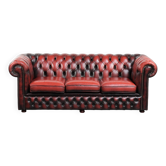 English chesterfield 2.5/3 seater sofa made of cowhide leather in red