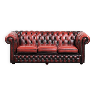 English chesterfield 2.5/3 seater sofa made of cowhide leather in red