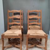 Series of 4 chairs "sheep's bones" with straw seats