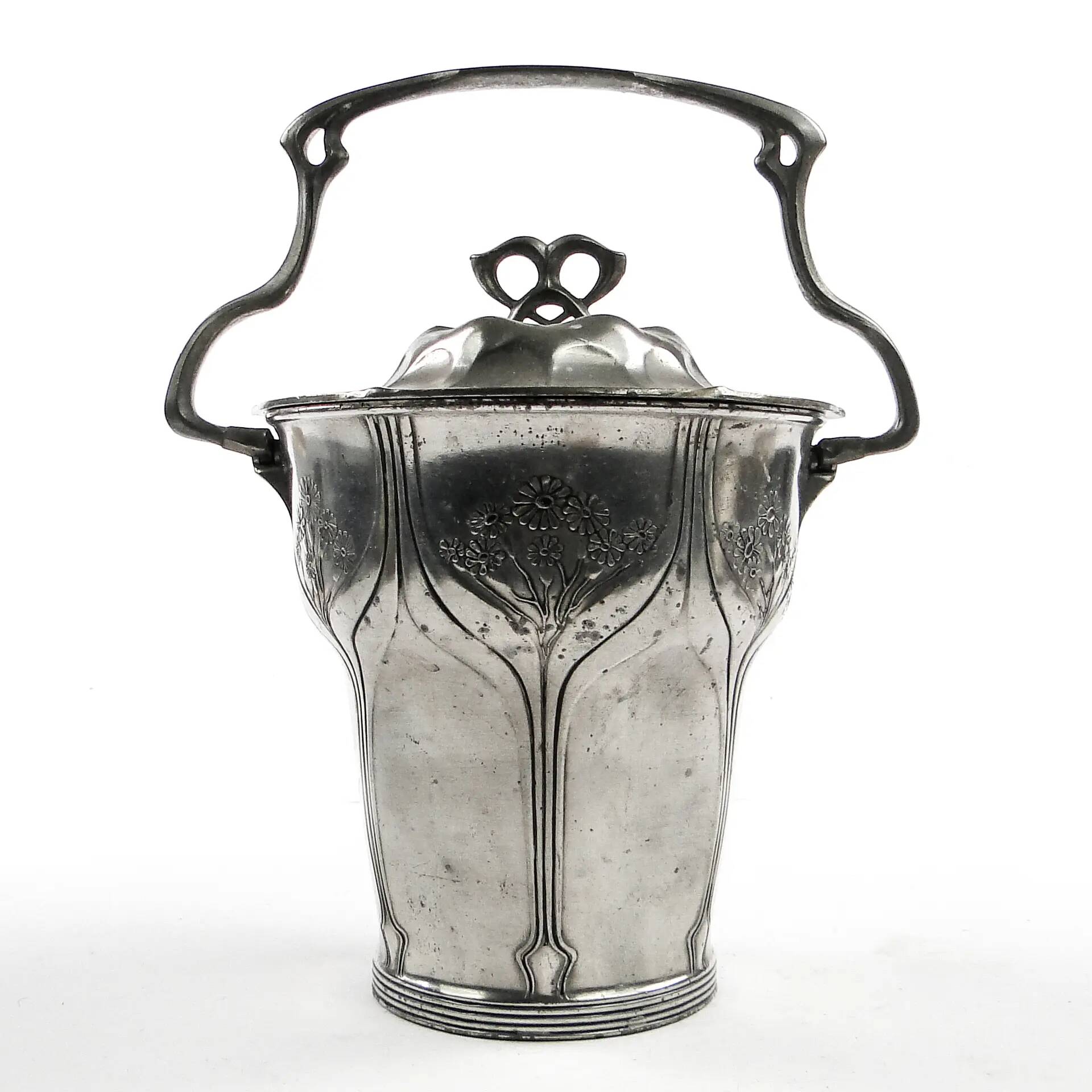 Art Nouveau tea caddy, silver-plated pewter, Orivit, Germany, early 20th century