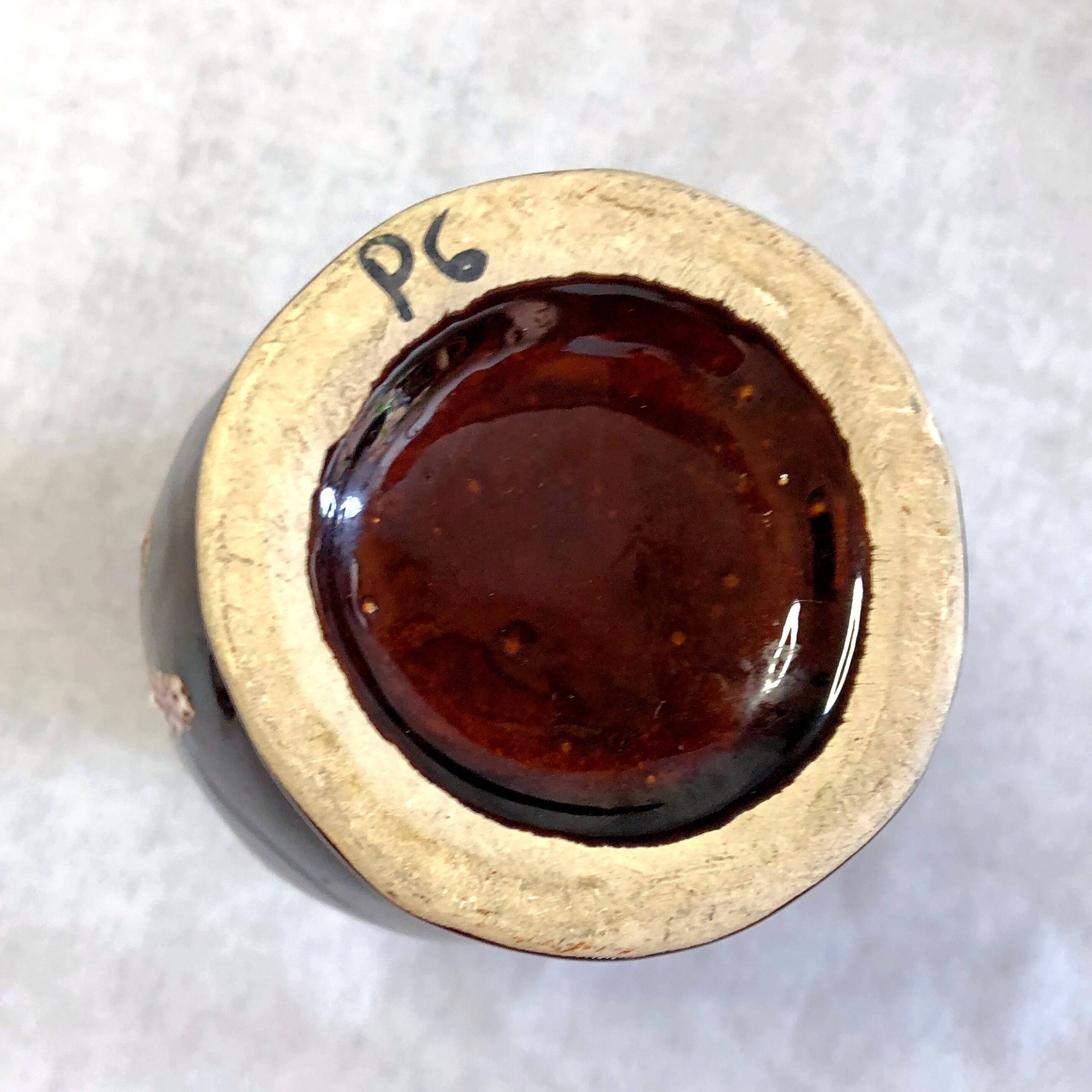 Seafoam tulipwood vase, brown and pink, Vallauris, signed PG