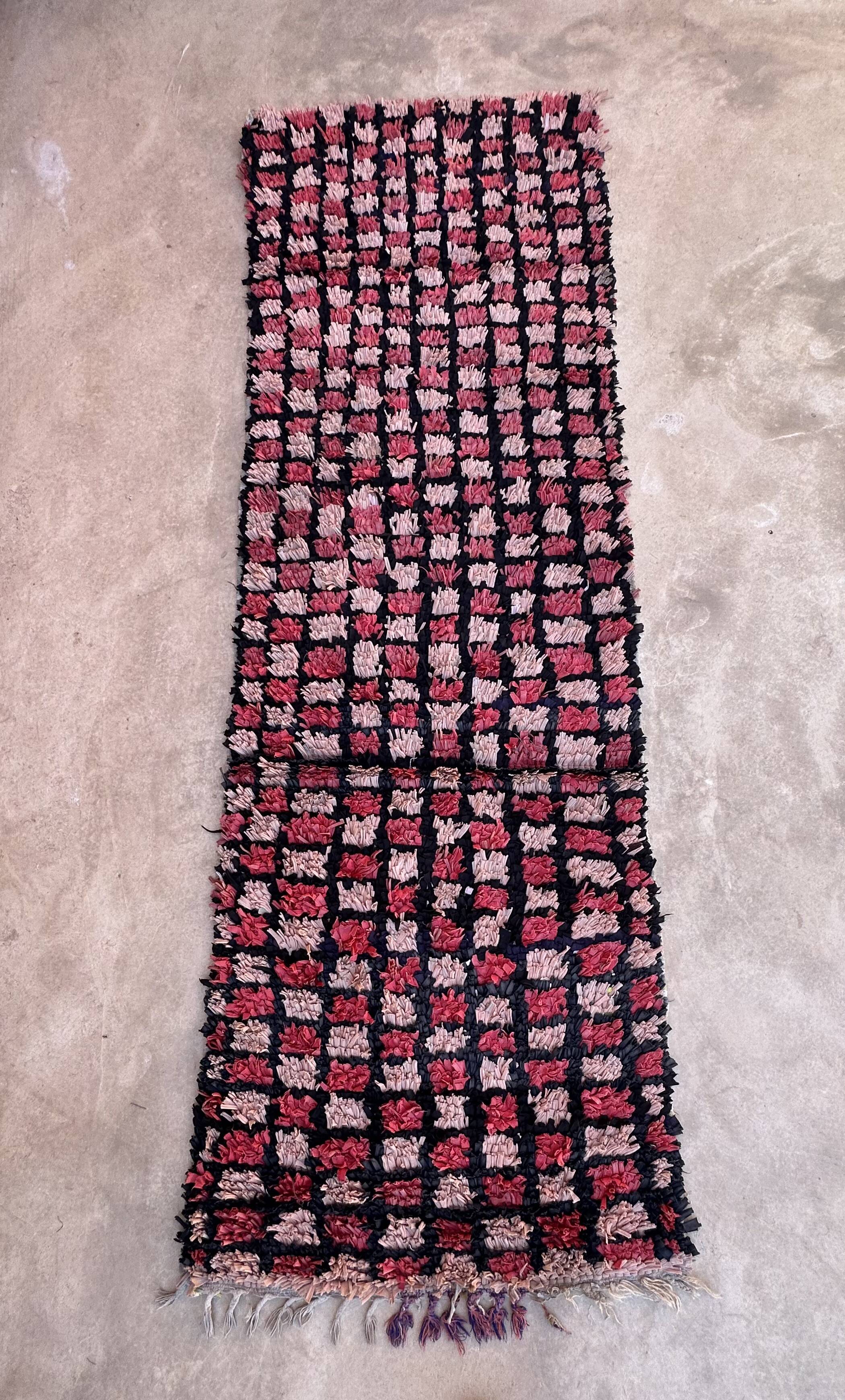 Tapis Berbère Boucherouite rose - 90 x 272 cm