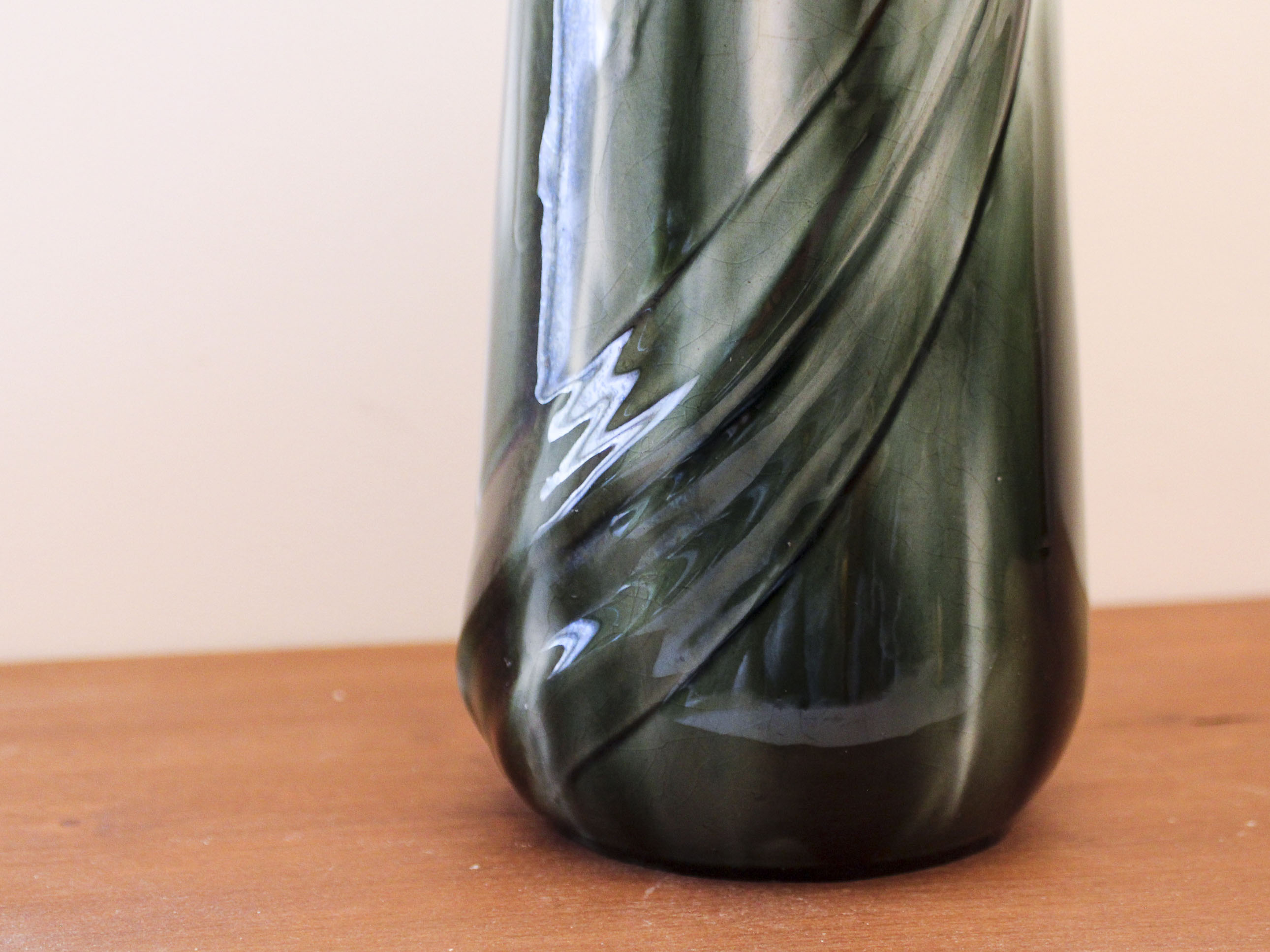 Vase in green glazed faience Louis Gueule Vierzon 30s