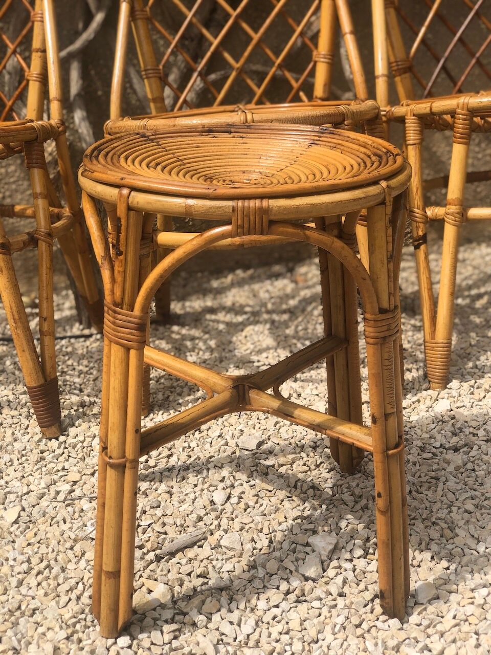 Set of 6 chairs in rattan Louis Sognot 1960