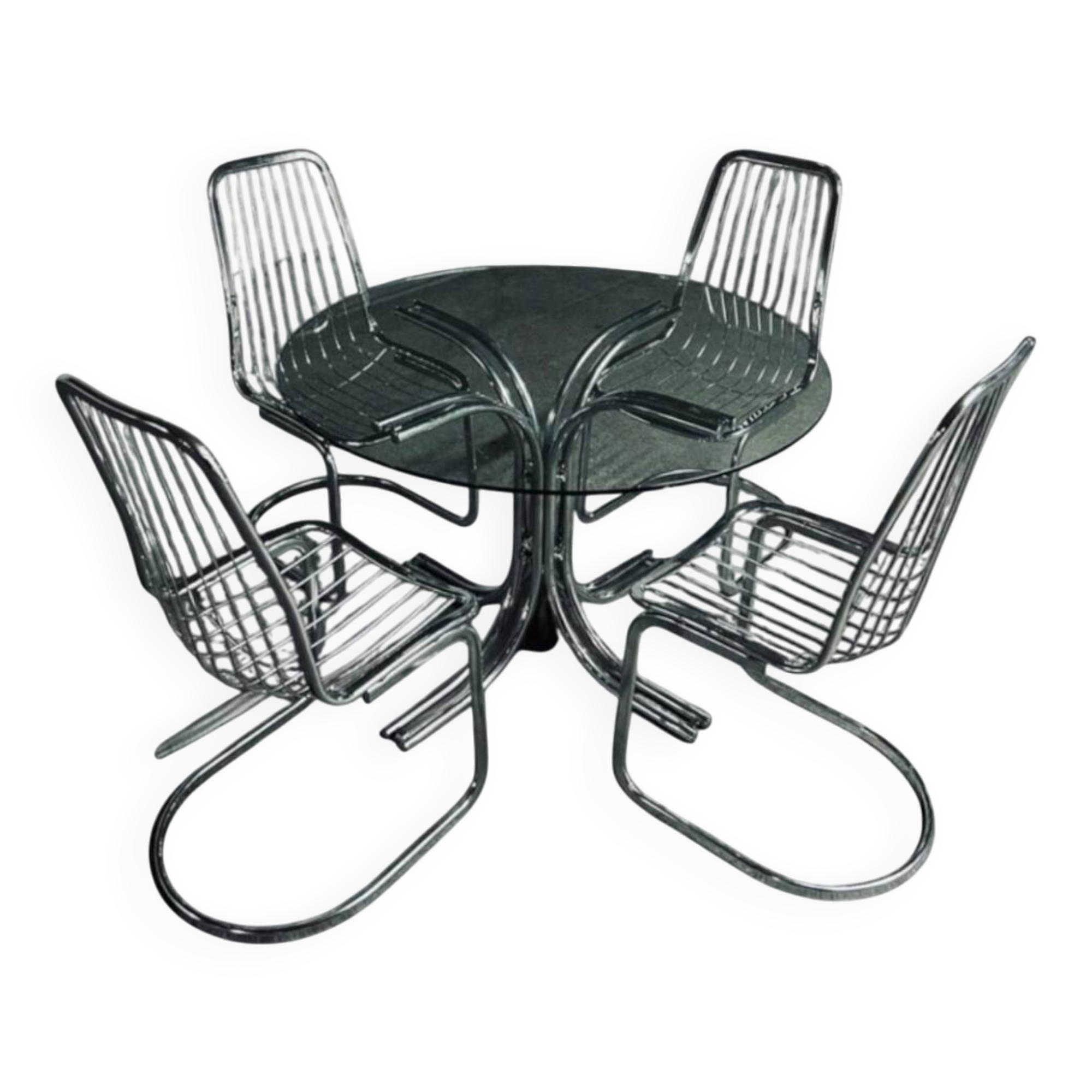 Dining table + 4 chrome chairs – Circa 1970