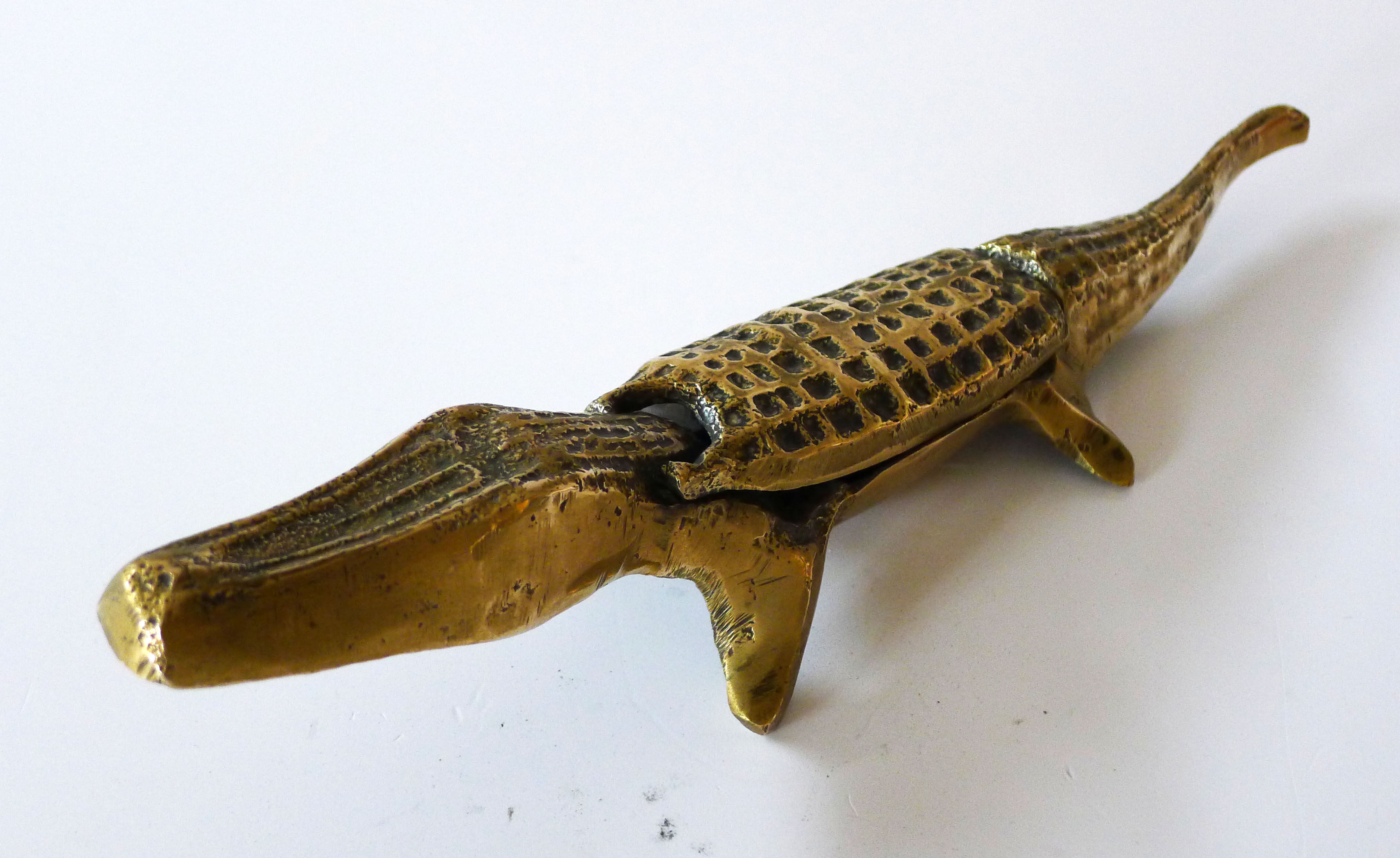 Crocodile ashtray with brass lid