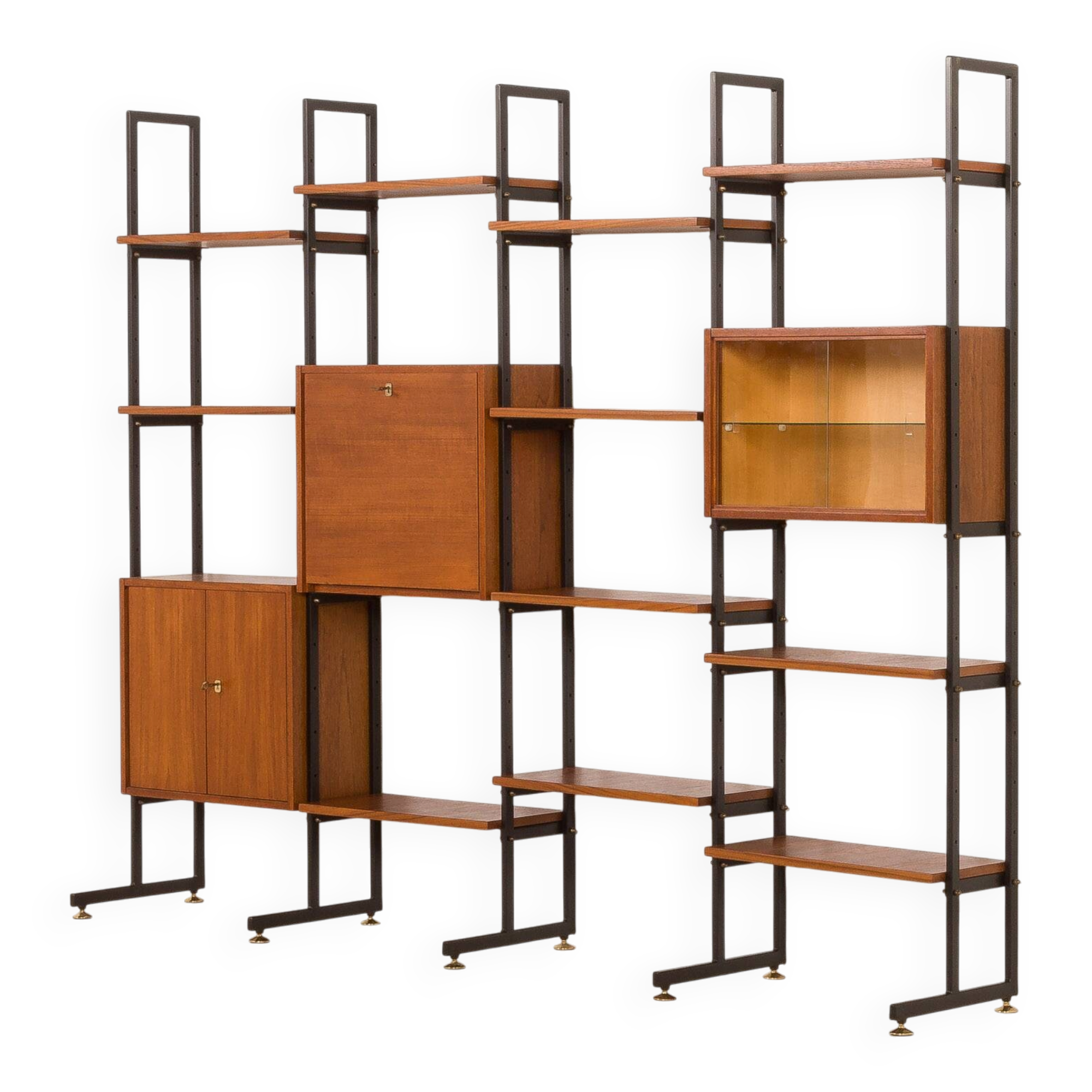 Italian free standing wall unit in teak, 1960s