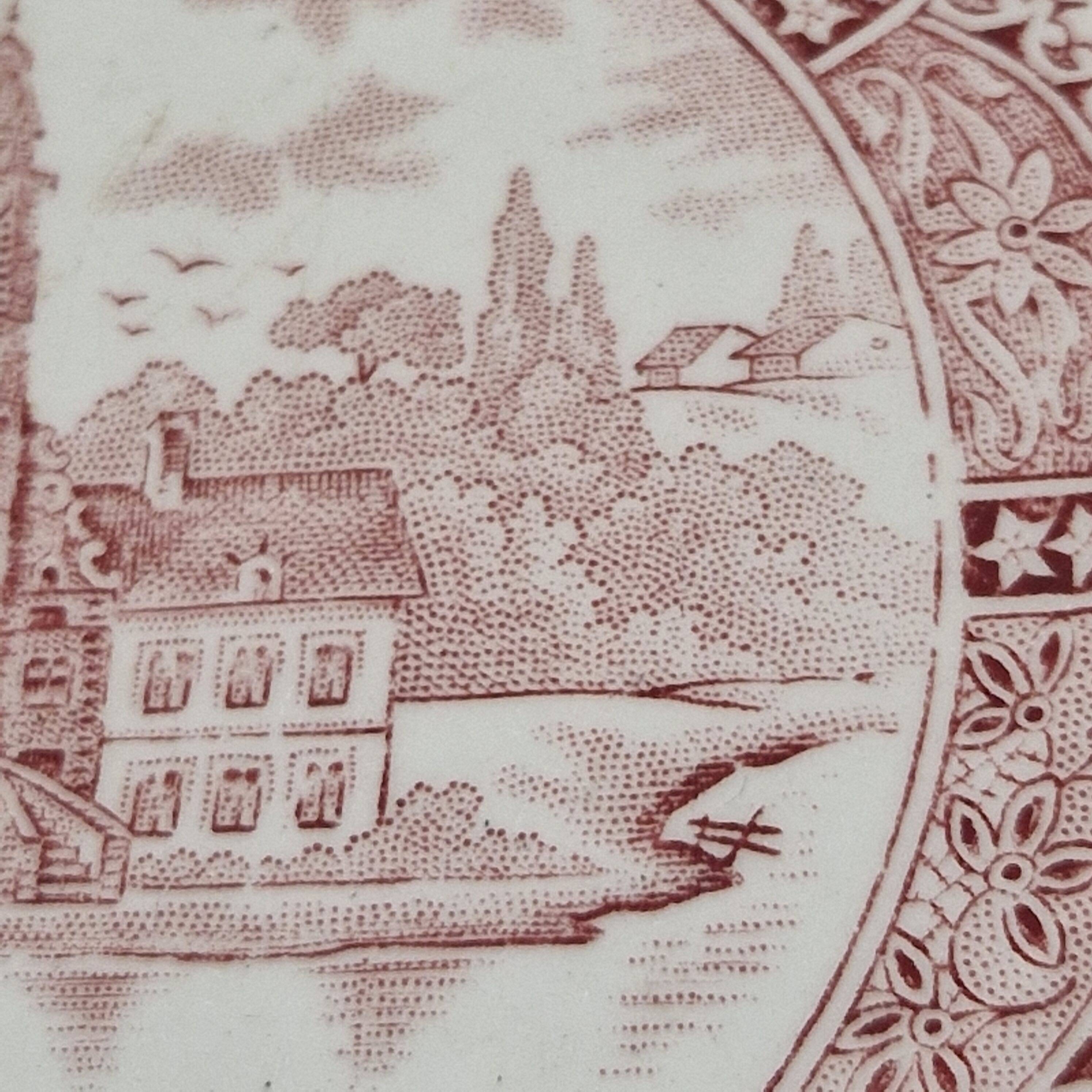 Large deep iron earth plate or small old round hollow dish Moulin des loups Dentelle model