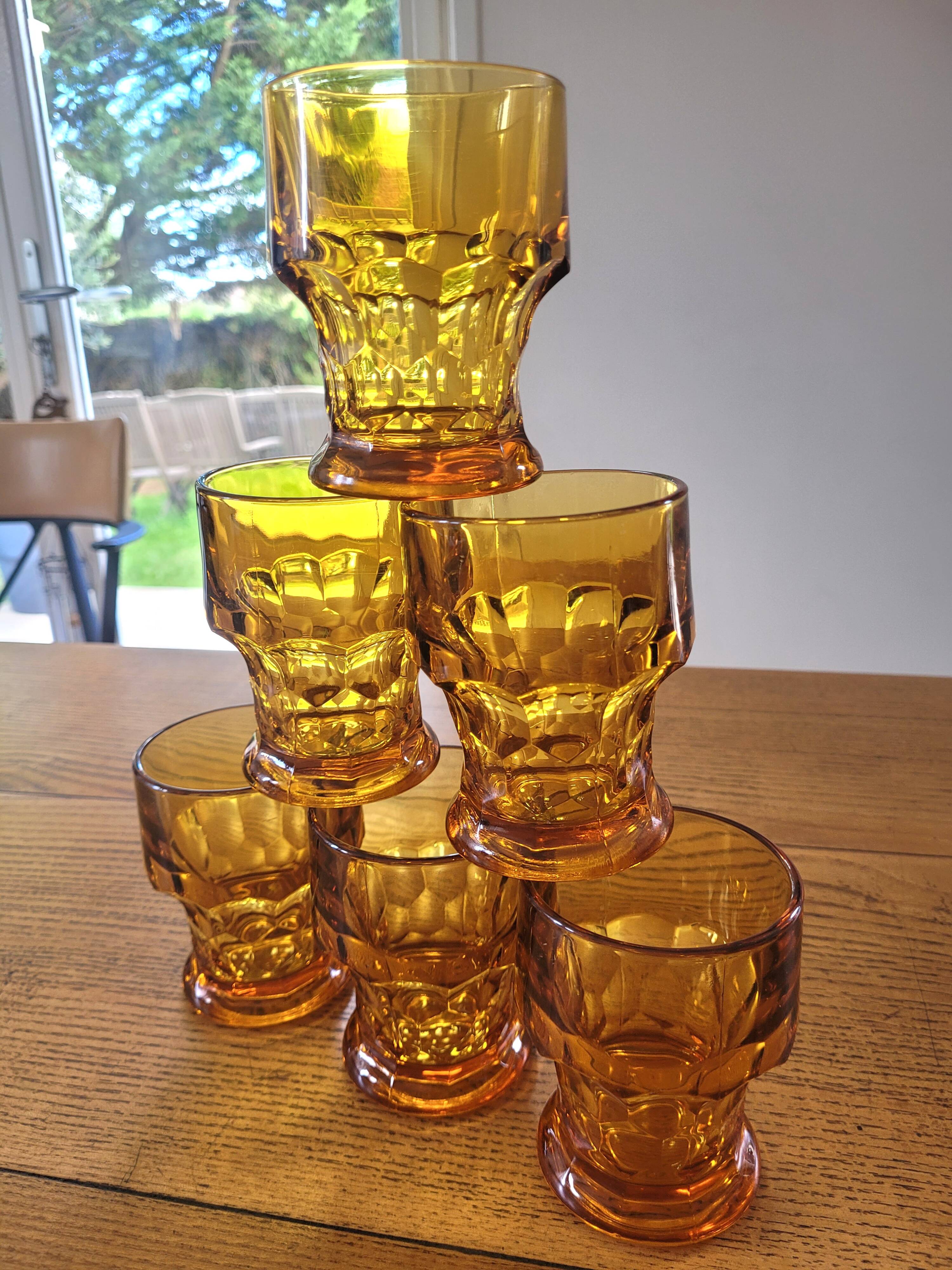 Set of 6 vintage amber glasses, Italy