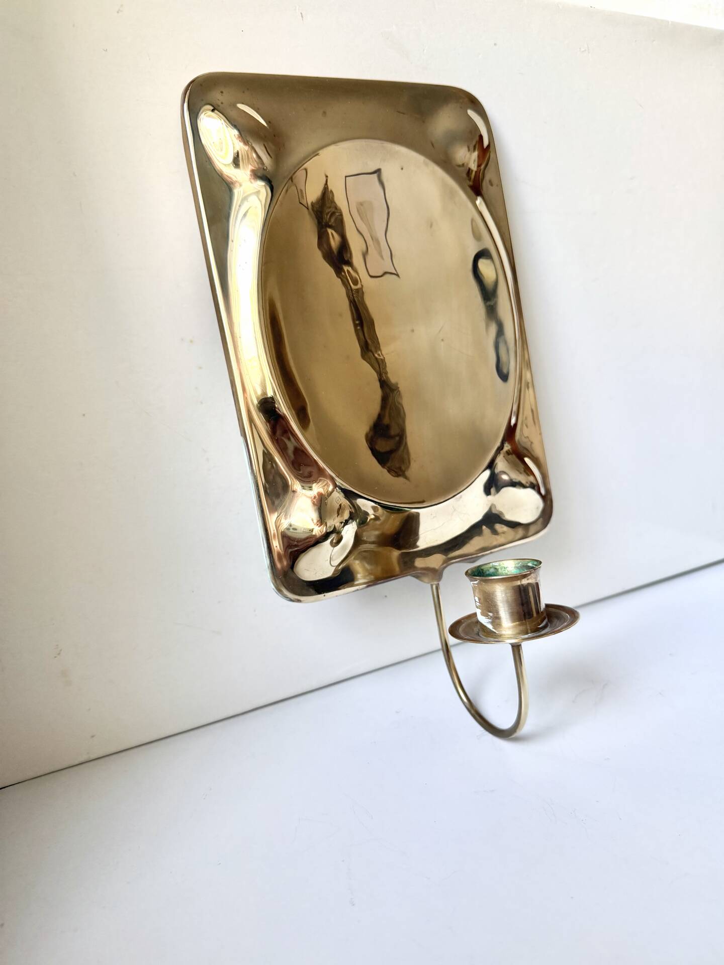 Vintage Scandinavian Brass Wall Candle holder Sconce height 29cm