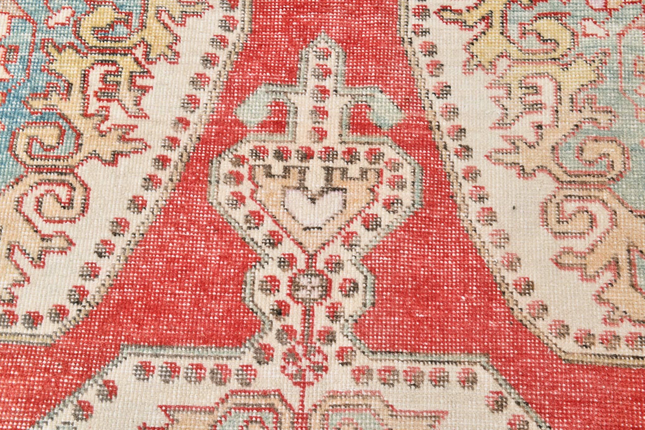 4x7 Red & Cream Antique Vintage Rug, 129x216Cm SK 22247