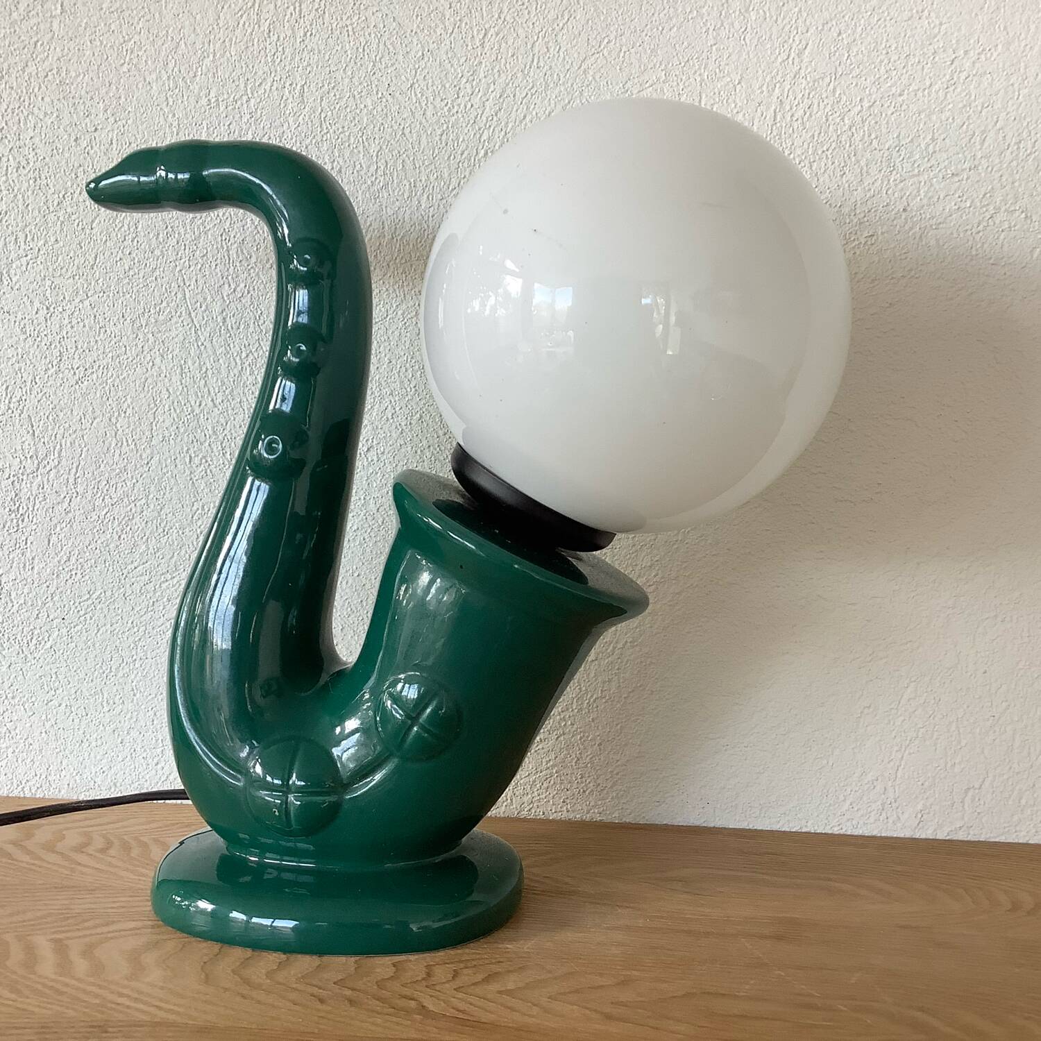 1980s Saxophone Lamp Vintage Ceramic Globe Jazz