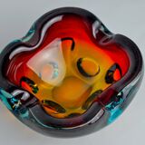 Sommerso orange and blue trinket tray by Flavio Poli for Seguso, Murano glass, Italy, 1970