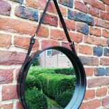Miroir en cuir piqûre sellier Jacques Adnet 1950