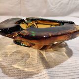 Murano green and yellow blown glass ashtray, 1970