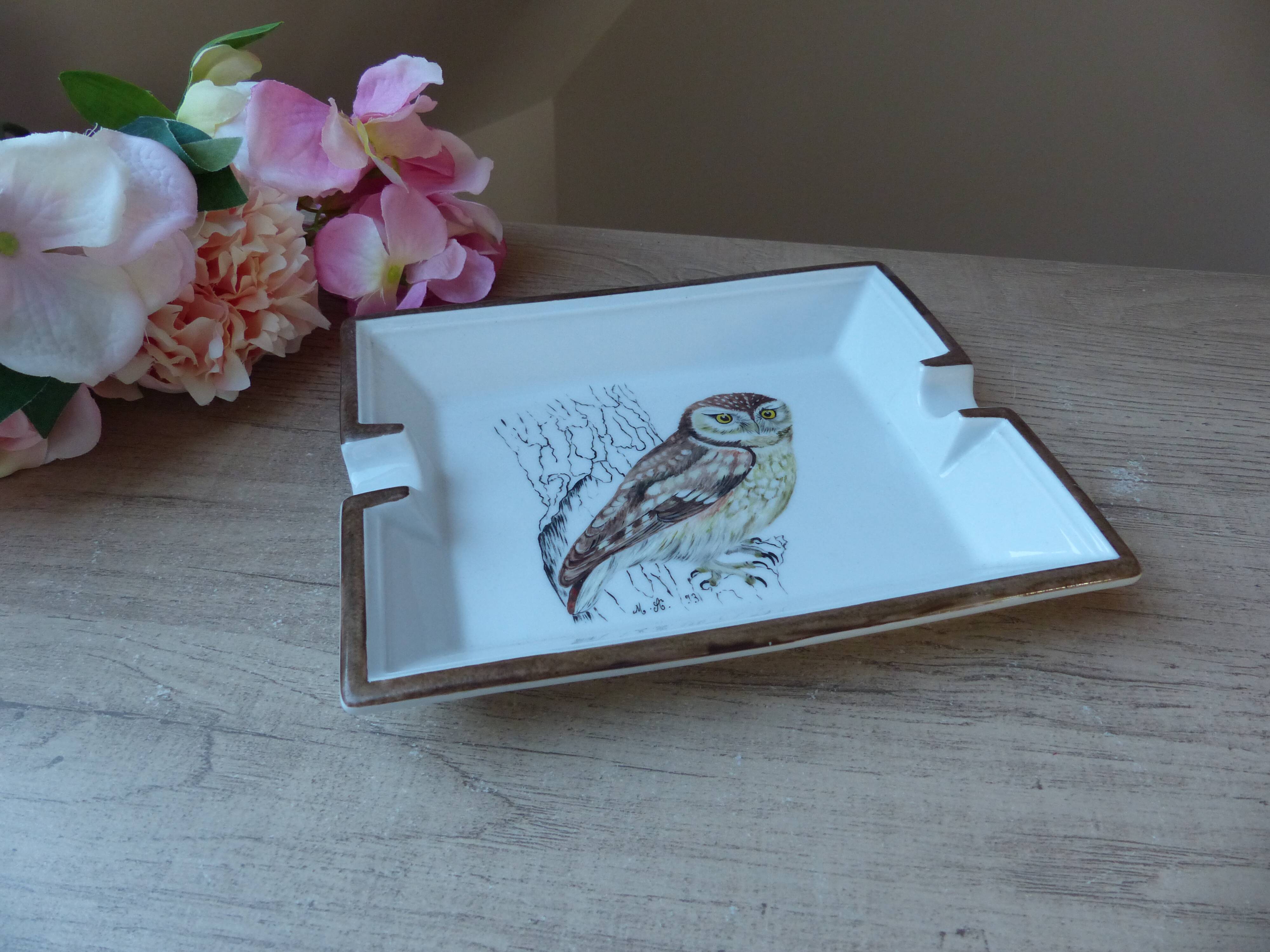 Empty Ceramic Pocket Storage Cup Hand Painted Owl Bird Decor