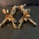 Pair of candlesticks with snakes, gilded bronze 19th century