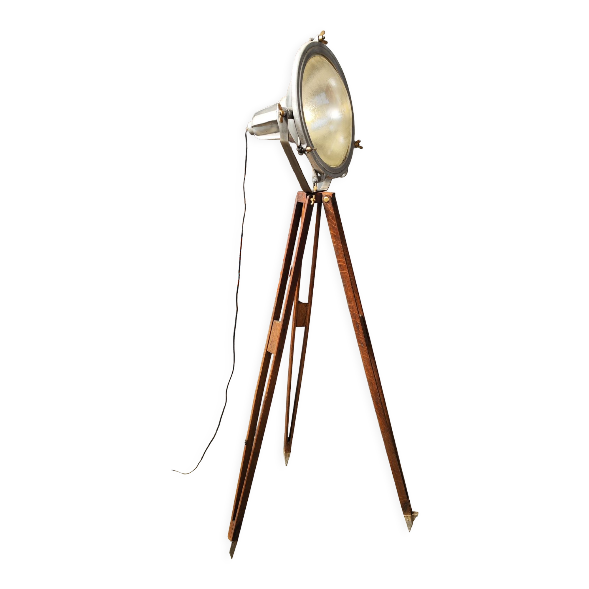 Industrial projector on tripod waxed wood